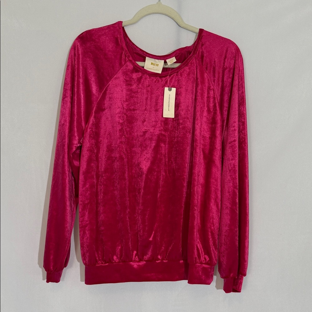 NWT Anthropologie Maeve Top Size L Fuchsia Pink Velour